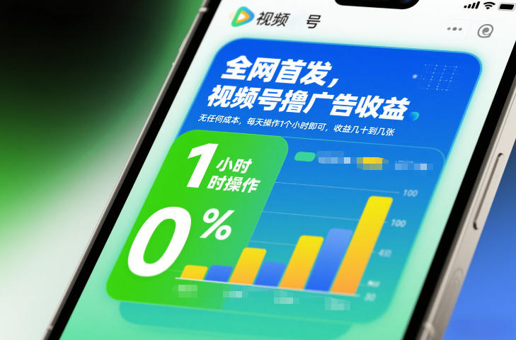 全网首发，视频号撸广告收益，无任何成本，每天操作1个小时即可，收益几十到几张-小目标云网创