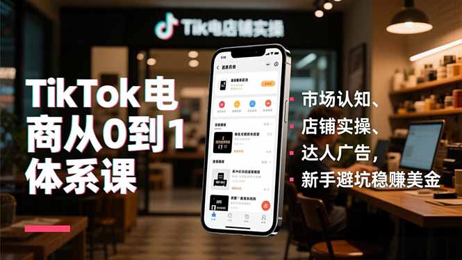 TikTok电商从0到1体系课，市场认知、店铺实操、达人广告，新手避坑稳赚美金-小目标云网创
