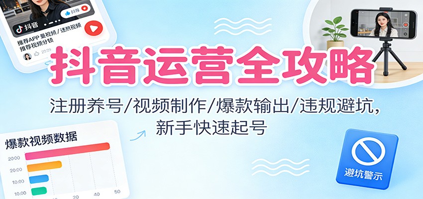 抖音运营全攻略：注册养号/视频制作/爆款输出/违规避坑，新手快速起号-小目标云网创
