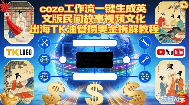 Coze扣子工作流一键生成英文版民间故事视频，文化出海TK油管捞美金拆解教程-小目标云网创