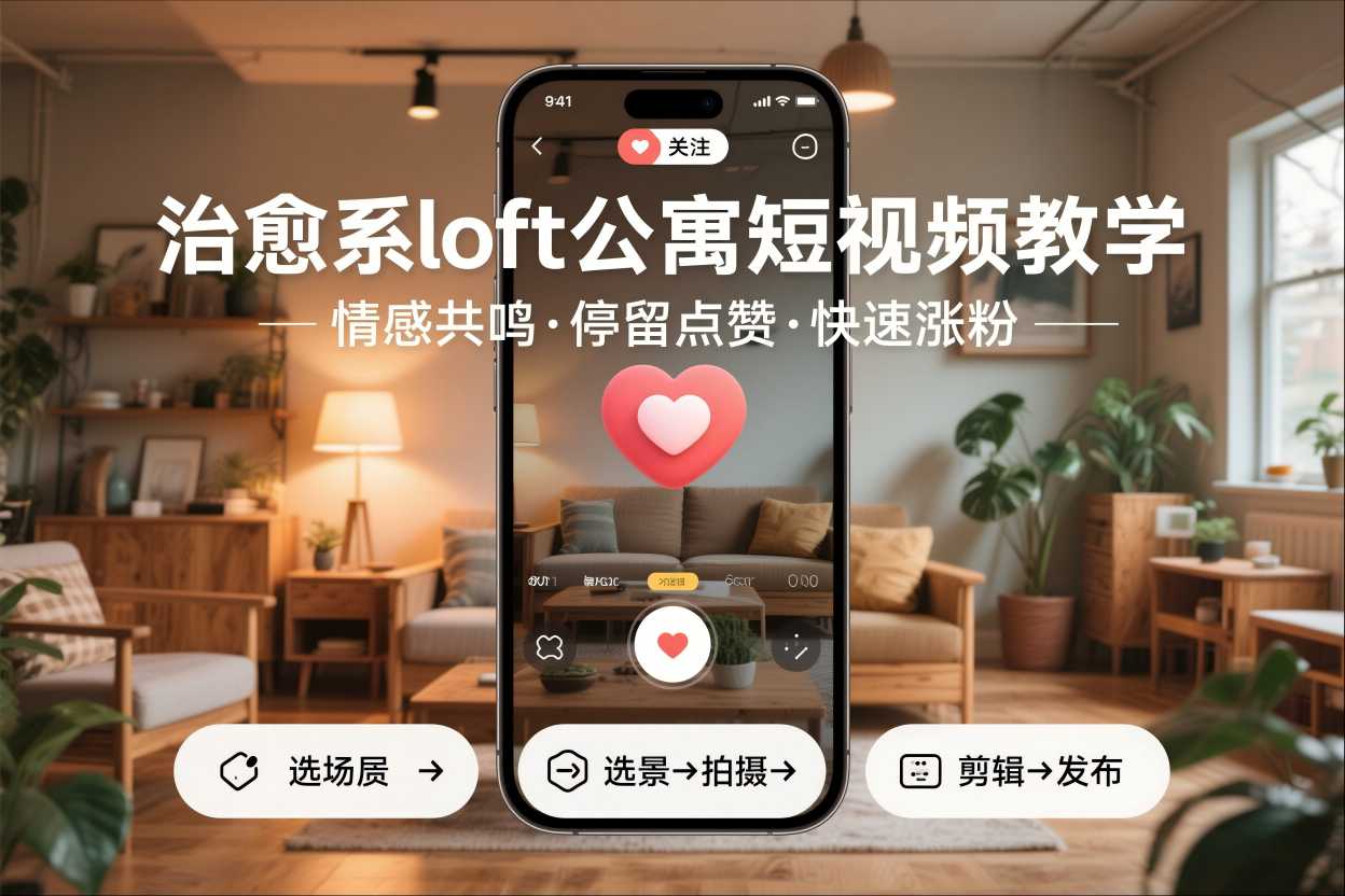 治愈系loft公寓短视频制作教学，情感共鸣引停留点赞关注，快速起号涨粉-小目标云网创