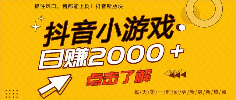 2025年爆火的抖音小游戏项目，一部手机日入2000+-小目标云网创